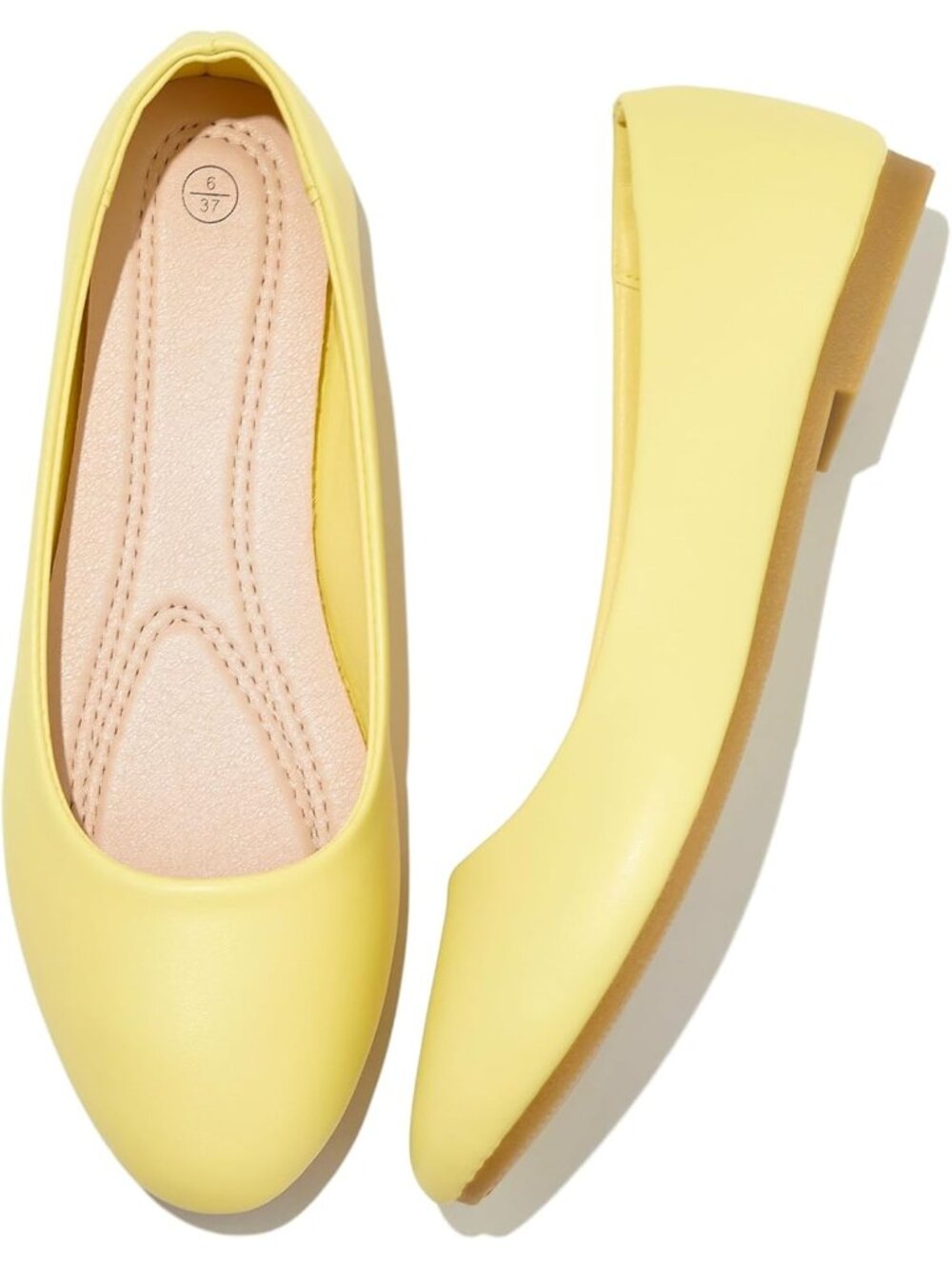 Women's Pale Yellow Leather Non Slip Low Heel Slip on Ballet Loafer Flat Shoes